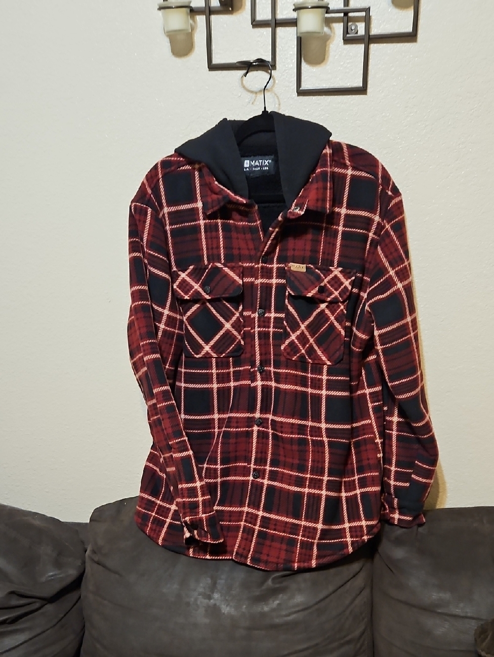 Matix Red and Black Plaid Teddy Fleece Jacket with Hood